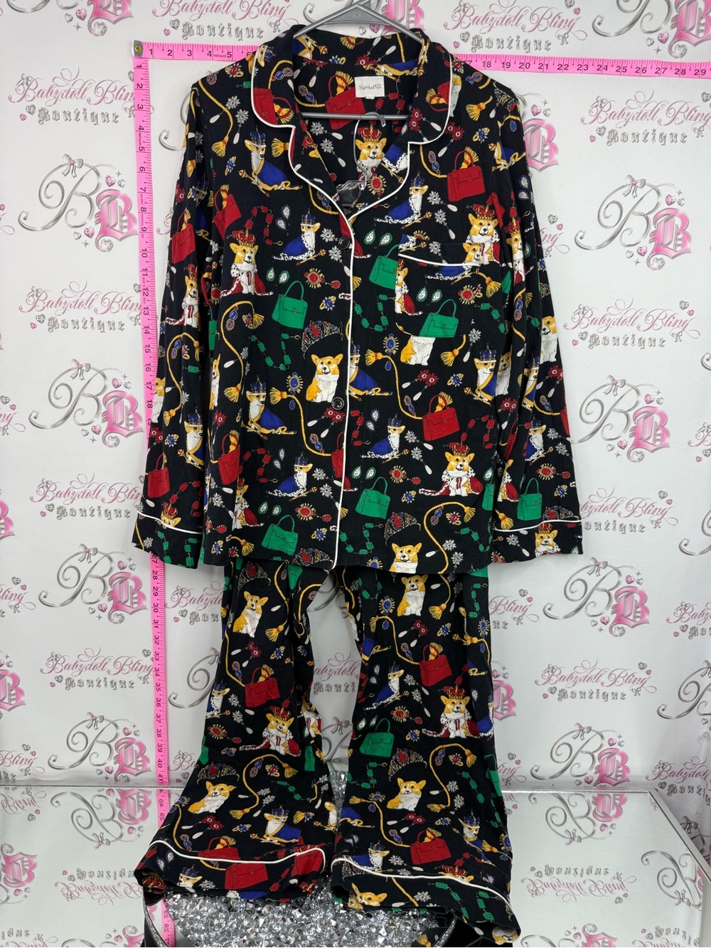 BedHead pjs set top and pants Black Corgi & Colorful Accessory Print Pajama Set